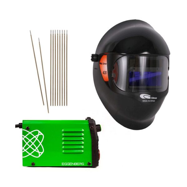 Eggenberg MMA100 Mini Wechselrichter + Climax Schweißhelm + Elektroden 2,5 mm | STARTER-KIT
