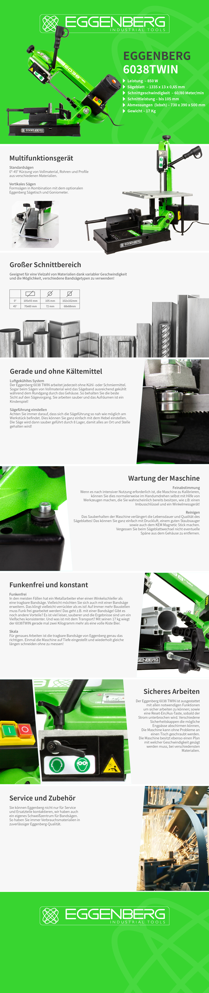 Tragbare Bandsäge Metall Eggenberg 6038TWIN