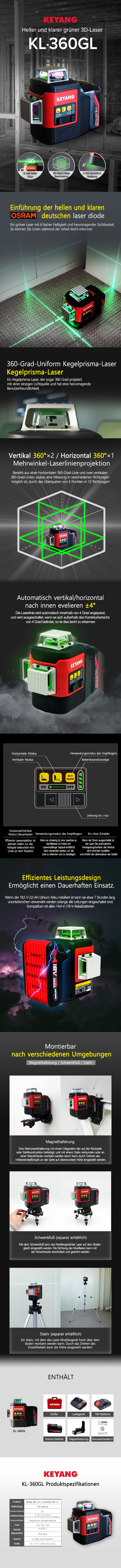Keyang KL360GL Akku Kreuzlinienlaser – Grün