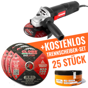 Keyang DG1102C Winkelschleifer 125 mm 1100W + Globe G1722-EVO Trennscheiben 125×1,3×22,2mm 25 Stück flach