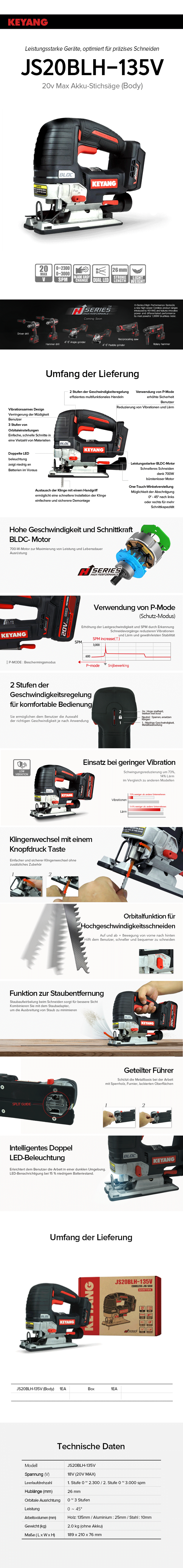 Keyang JS20BLH-135V Akkustichsäge
