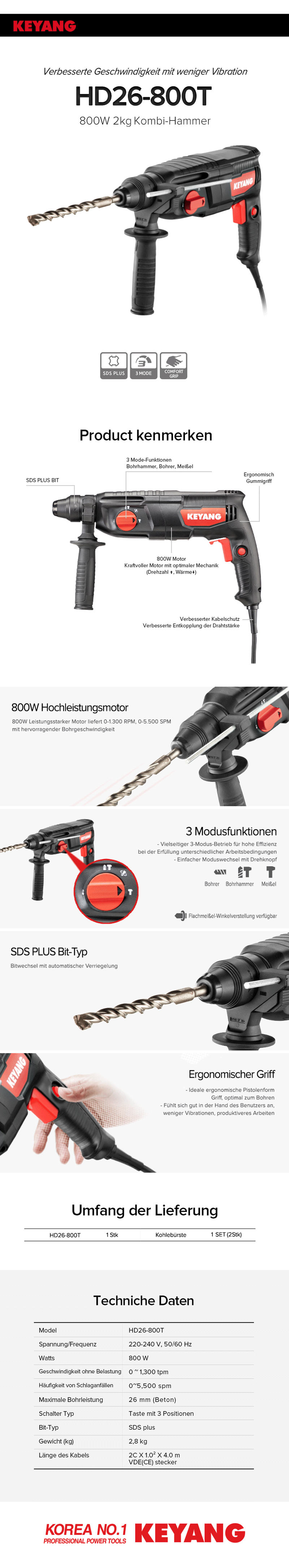 Keyang HD26-800T Combihamer 800W - 2Kg - SDS-Plus