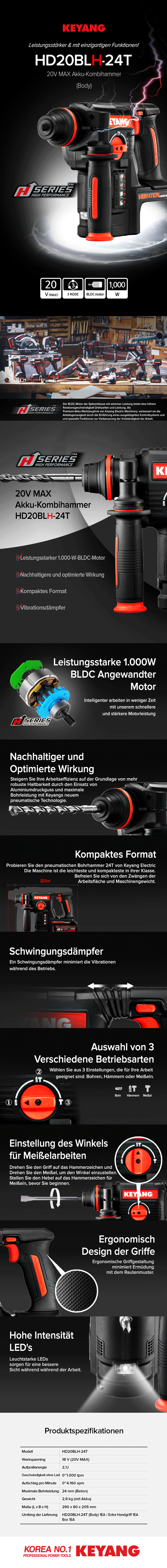 Keyang HD20BLH-24T Akku-Kombihammer – SDS-Plus – 18 V (20 V MAX) - BODY