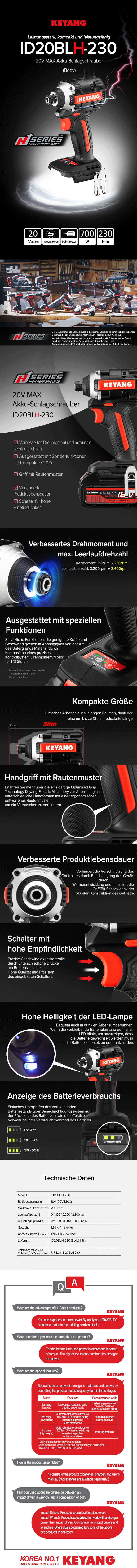 Keyang ID20BLH-230 Accu-Schlagschrauber 230 Nm – 18V (20V MAX) – BODY