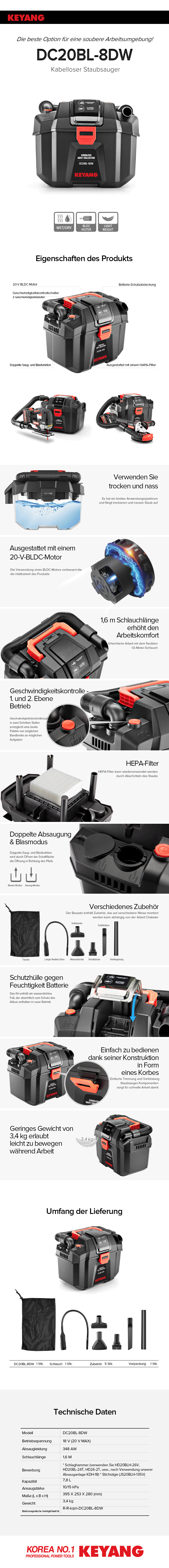 Keyang DC20BL-8DW Akku-Staubsauger BODY