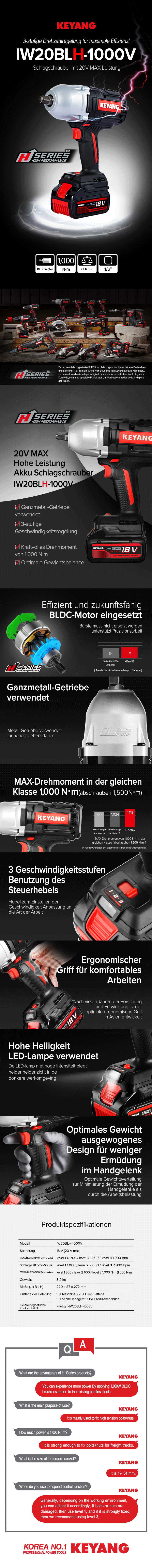 Keyang IW20BLH-1000V Akku-Schlagschrauber 18V - variable Drehzahl