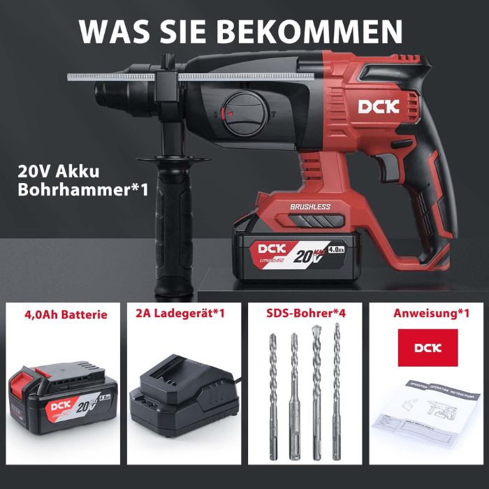 DCK Tools KDZC04-24 Akku-Bohrhammer SDS-Plus 20V 24mm 2.7J – 1×4.0Ah 10