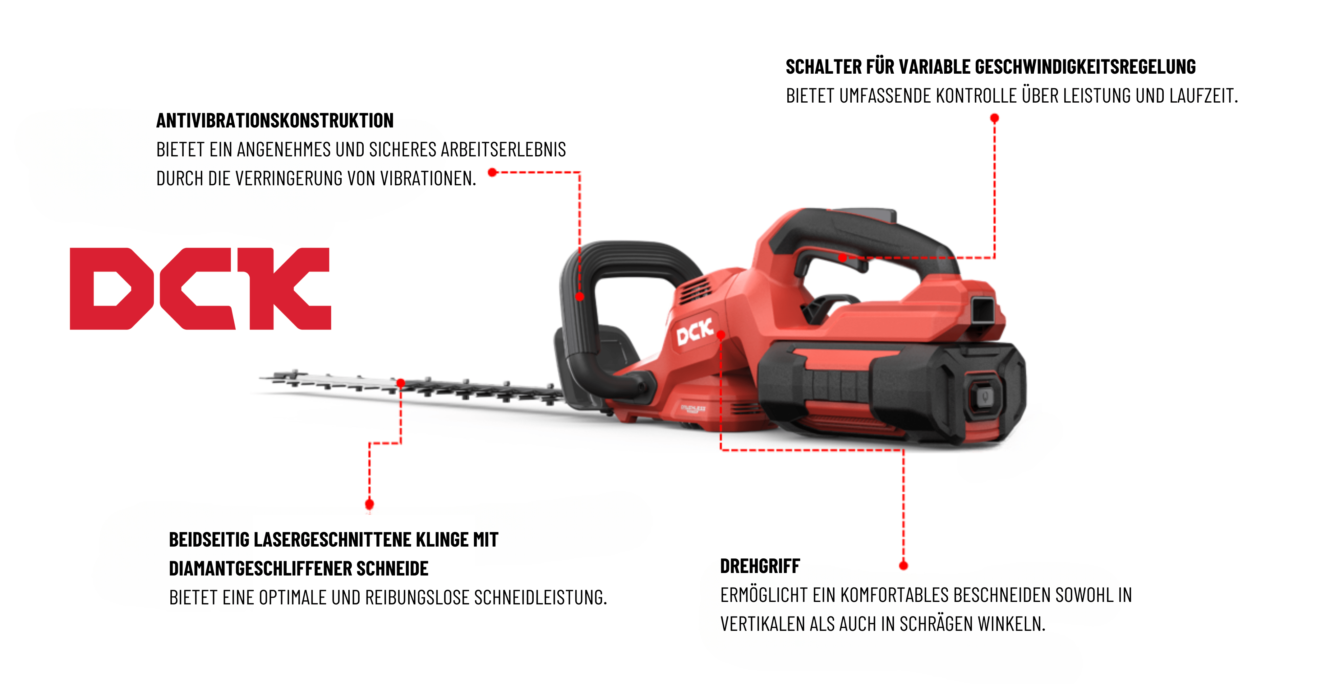 DCK 58V Akku-Heckenschere USP's