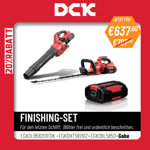 DCK Tools 58V Finish-Set – Akku-Laubbläser + Heckenschere mit 5.0Ah Akku
