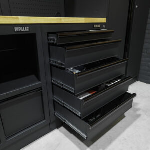 Pillar Werkstatteinrichtung Modular – Edelstahl-Arbeitsplatte – Tiefe 61,5 cm – Midnight Black Design – Bild 7