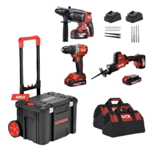 DCK Plumberset 20V Akku-Werkzeugset โ Sรคbelsรคge, Bohrhammer & Bohr-/Schrauber im Trolley